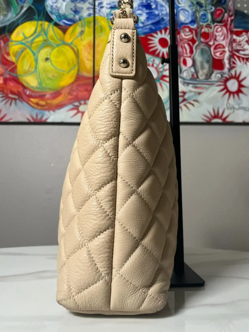 Kate Spade Gold Coast Serena Cashew Quilted Pebbled Leather Shoulder Hobo
